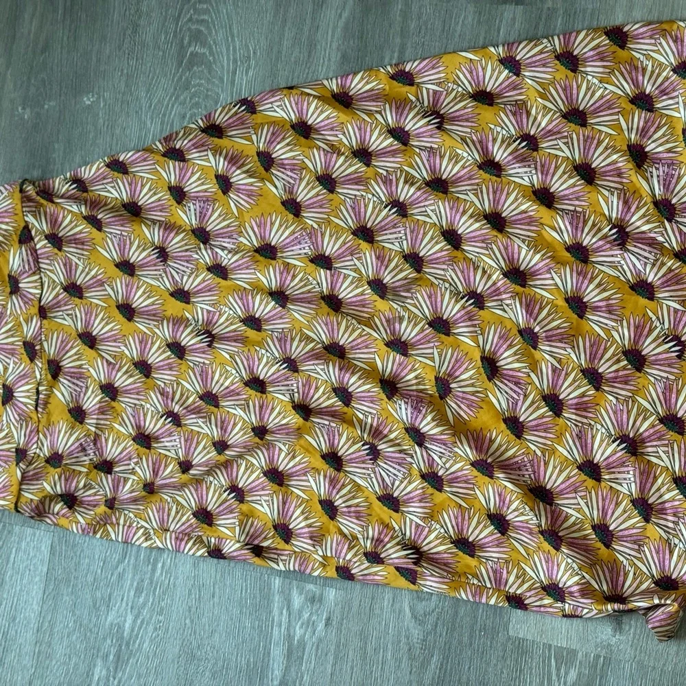Free People Midi Skirt in Mustard, Pink and Black Fan Pattern
